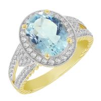 Zlatý prsteň s akvamarínom a diamantmi Devnet