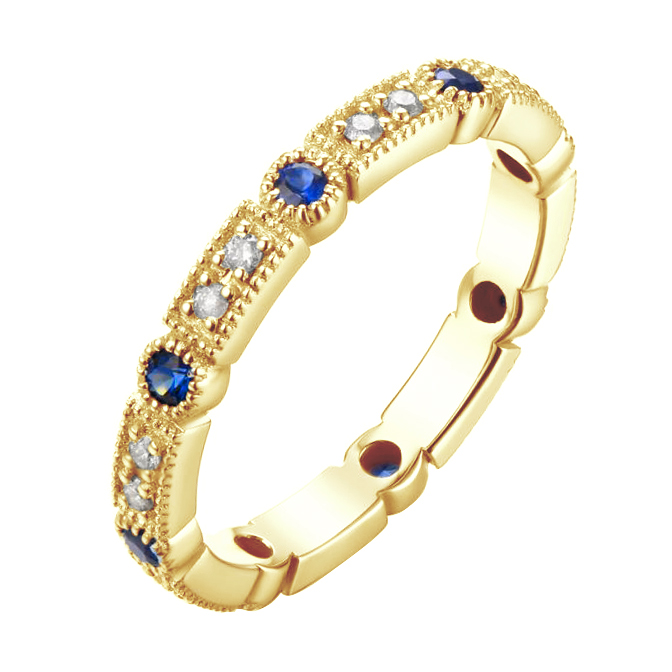 Zlatý prsteň so zafírmi a diamantmi 86484