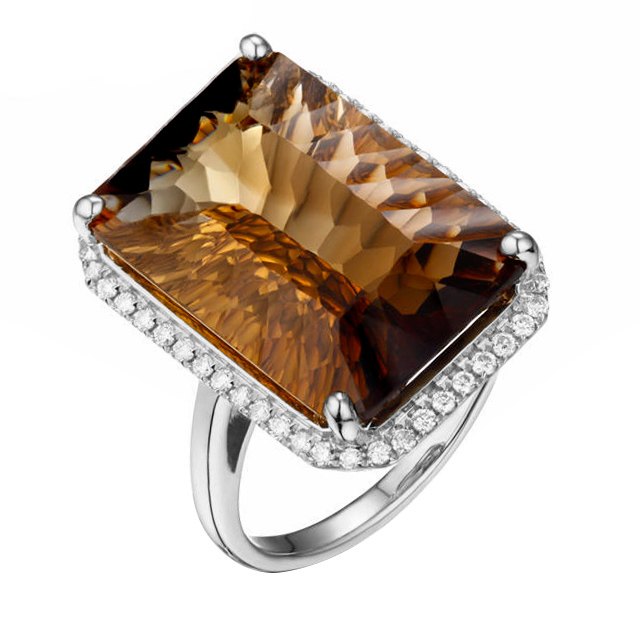 Zlatý prsteň s topásom a diamantmi 88484