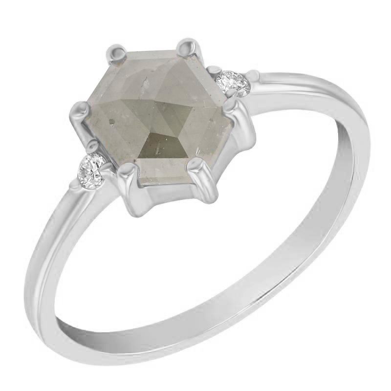 Zlatý prsteň so sivým hexagon diamantom a bielymi diamantmi Sigrid 97464