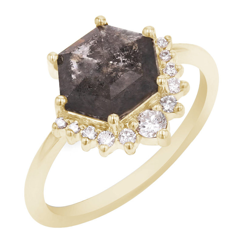 Zlatý prsteň s hexagon salt and pepper diamantom Diana