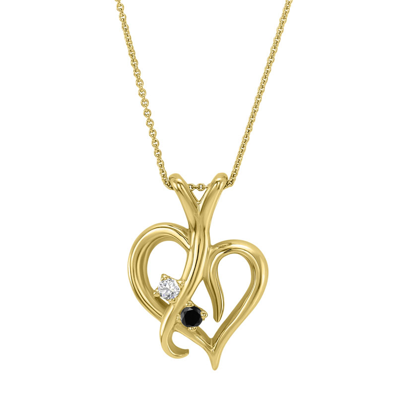 Strieborný prívesok v tvare srdca s čiernym a bielym diamantom Elyzza 103355