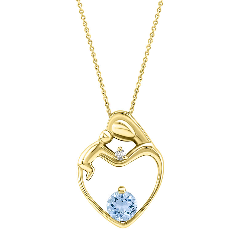 Akvamarínový náhrdelník matka a dieťa s diamantom Heli 108845