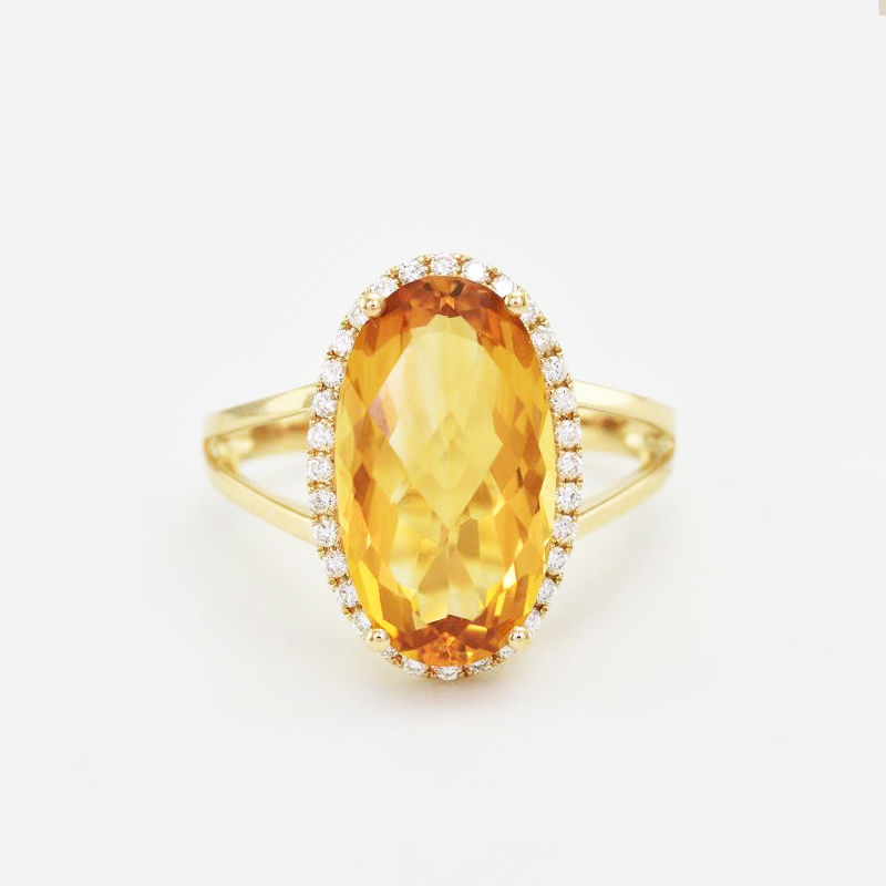 Pôvabný zlatý prsteň s 5ct citrínom a diamantmi Gerda 114115