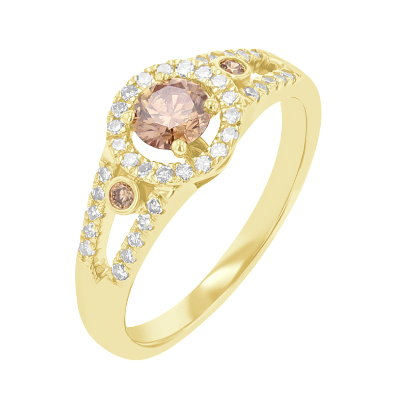Zlatý prsteň s champagne a bielymi diamantmi Tavaris 114365