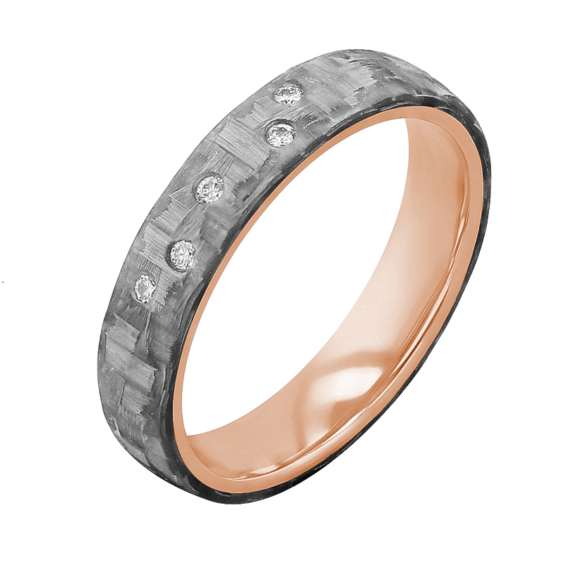 Mierne zaoblené snubné prstene z karbónu a zlata s diamantmi Rami 125175