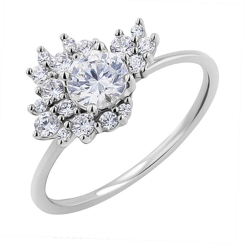 Atypický zásnubný cluster prsteň s diamantmi Sunan