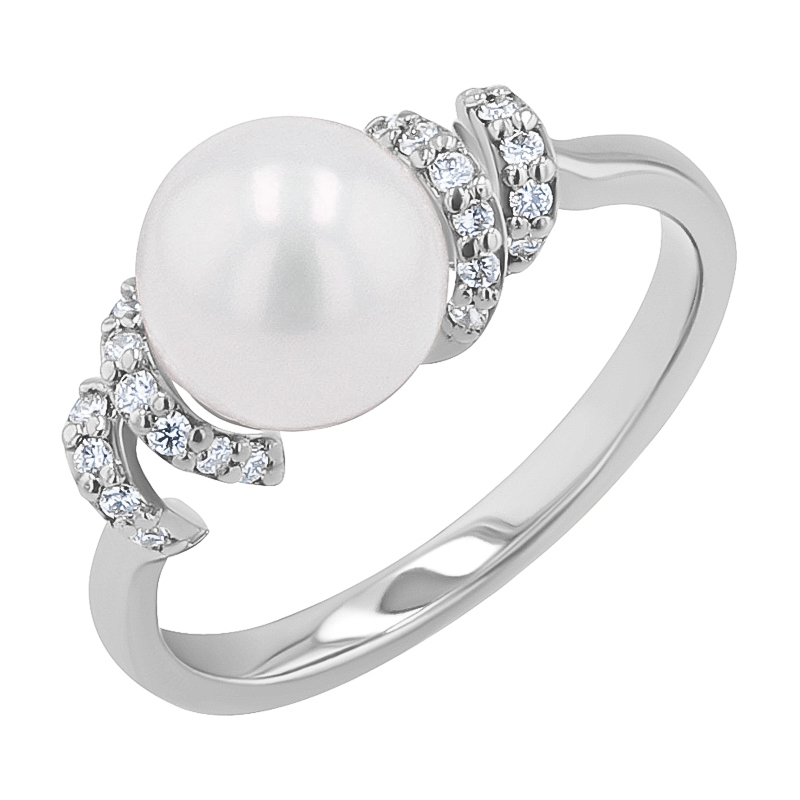 Zlatý prsteň s perlou a diamantmi Mecky 136225