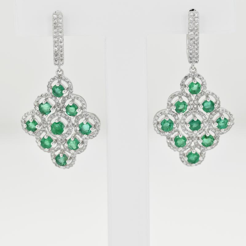 Luxusné visiace náušnice so smaragdmi a diamantmi 15265