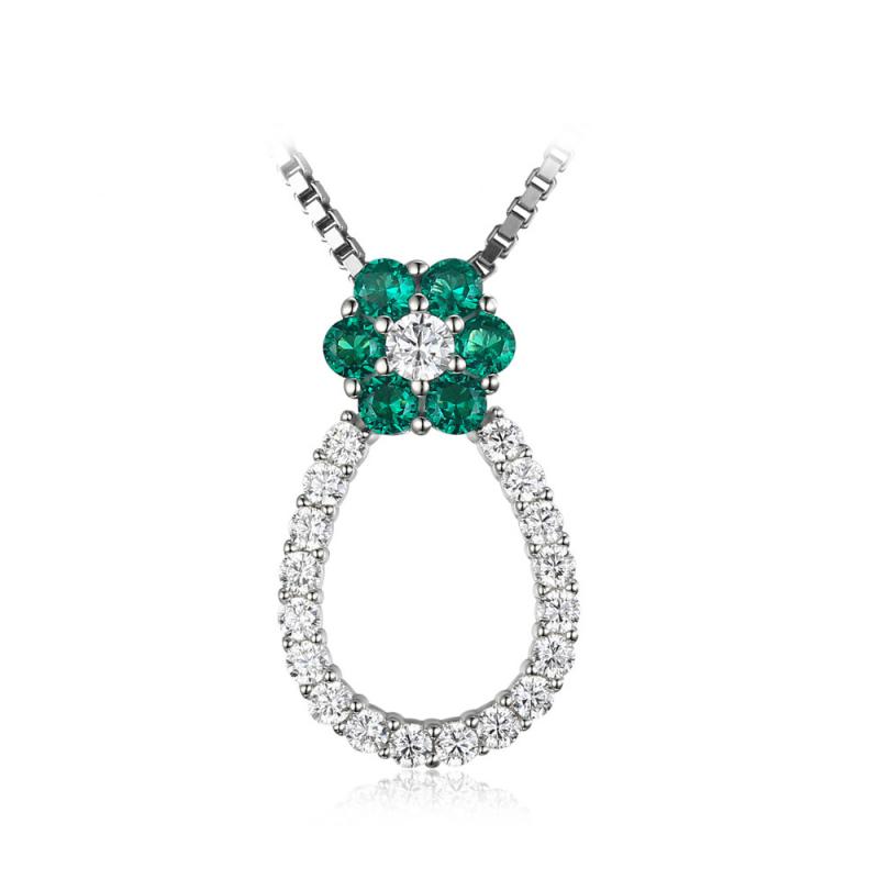 Strieborný náhrdelník so smaragdmi a zirkónmi Baten