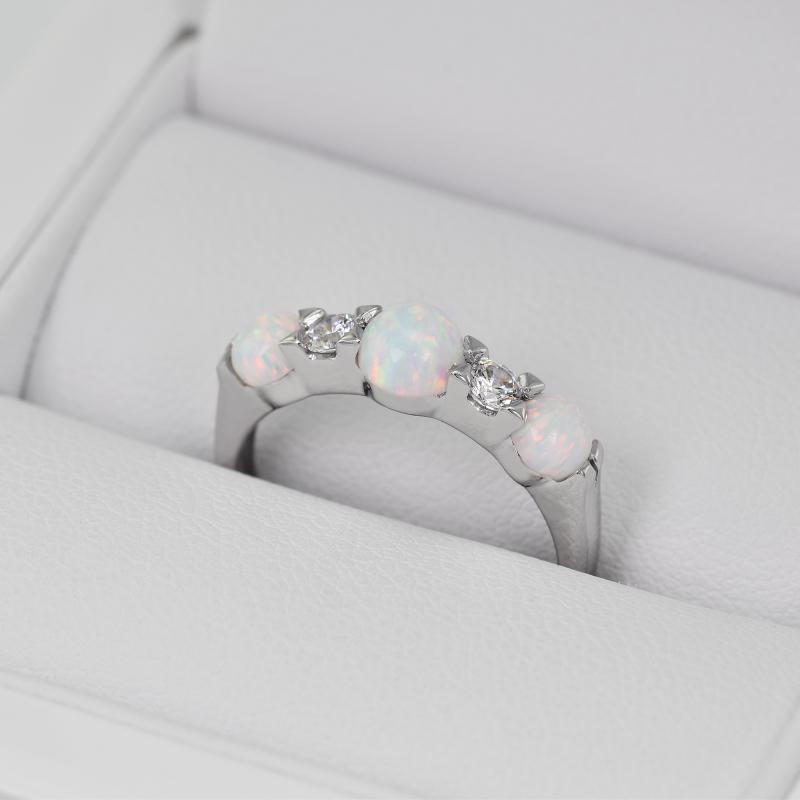 Strieborný prsteň s bielymi opálmi a zirkónmi 21975