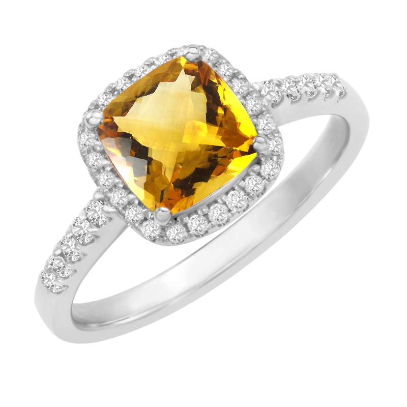 Zlatý prsteň s citrínom a diamantmi Sened