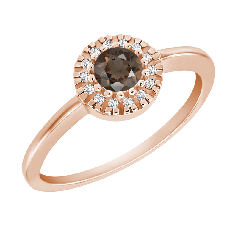 Zlatý zásnubný prsteň s dymovým quartzom a diamantmi Tabby