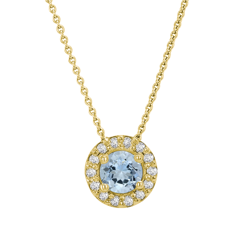 Zlatý halo náhrdelník s akvamarínom a diamantmi 32225