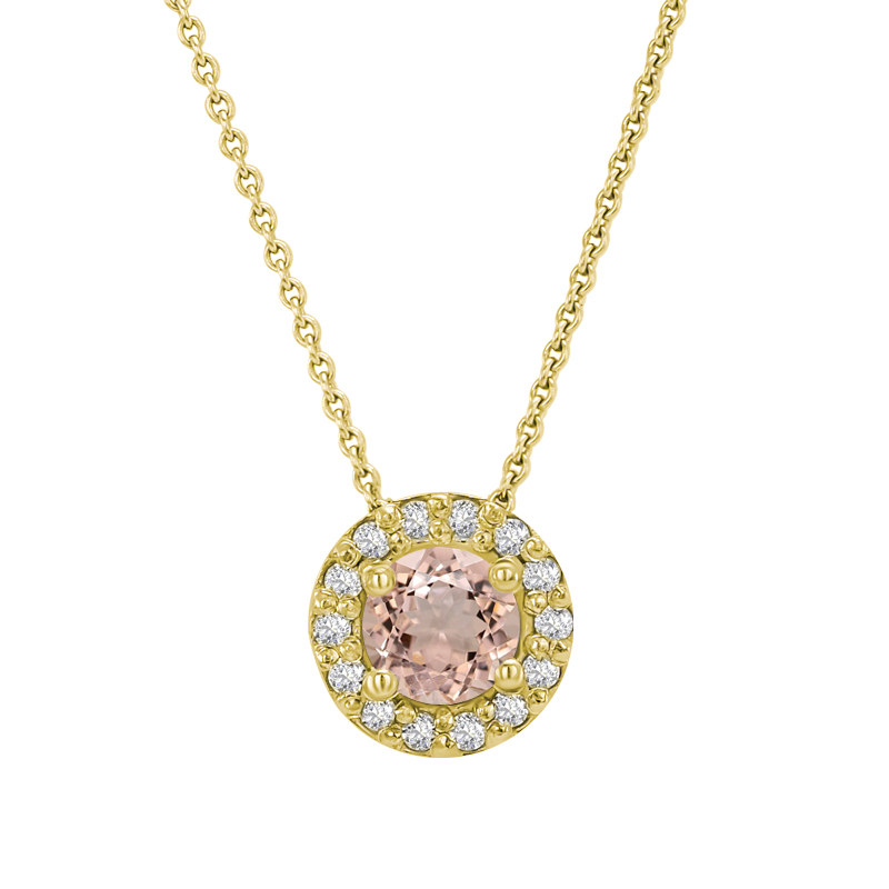 Morganit s diamantmi v zlatom halo náhrdelníku 32245