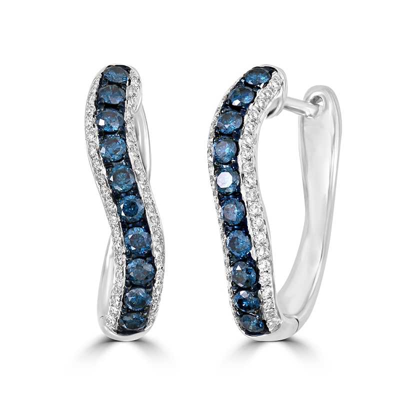 Zlaté kruhové náušnice s modrými a bielymi diamantmi Zaid