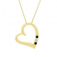 Zlatý náhrdelník srdce s čiernymi a bielym diamantom Acantha