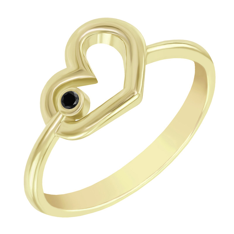 Zlatý srdiečkový prsteň s čiernym diamantom Lecite