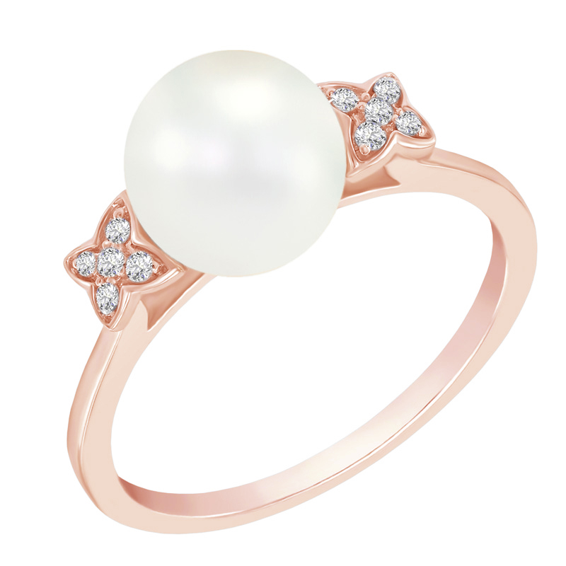 Zlatý perlový prsteň s diamantmi 48425