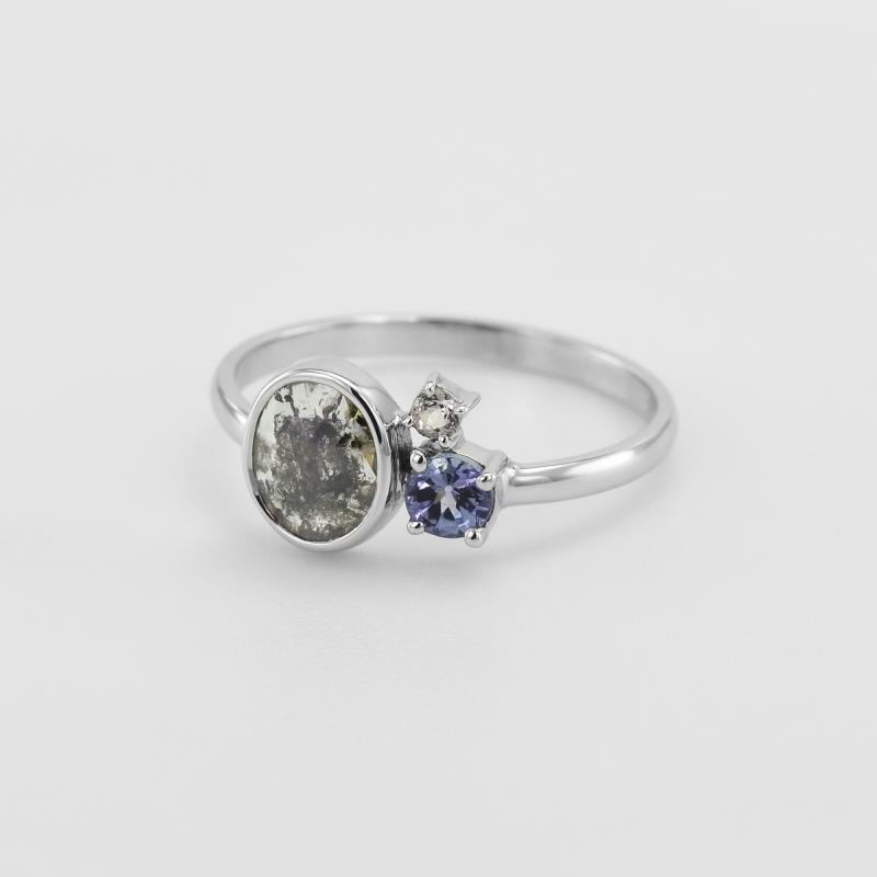 Cluster prsteň so sivým diamantom, tanzanitom a morganitom 49705