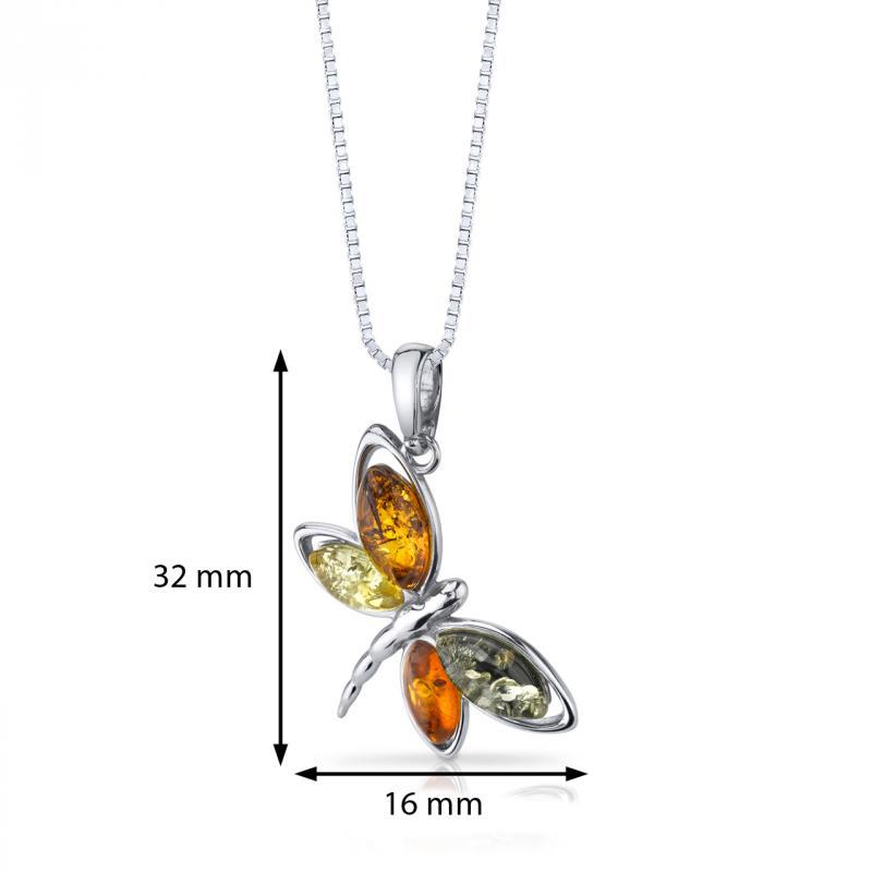 Strieborný náhrdelník s jantármi v tvare motýľa Abbiel 5175