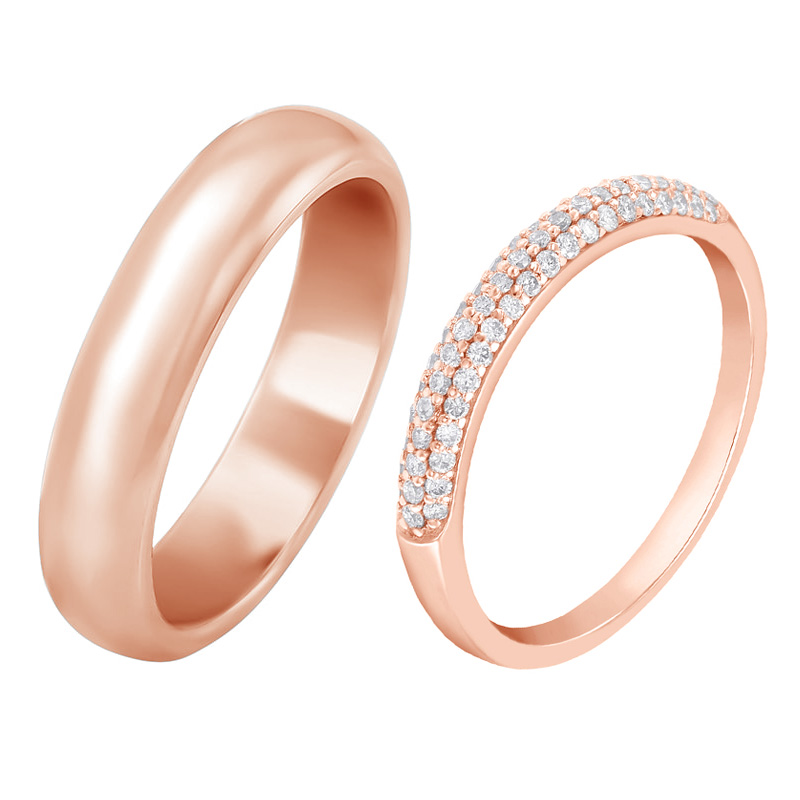 Dámsky prsteň s diamantmi a pánska pologuľatá svadobná obrúčka 58635