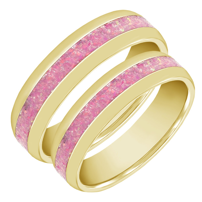 Zlaté svadobné obrúčky s ružovou opálovou výplňou Damis 63185