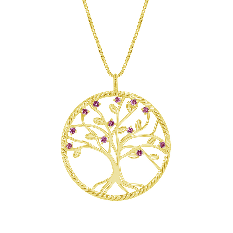 Strieborný rhodolitový náhrdelník v tvare stromu života