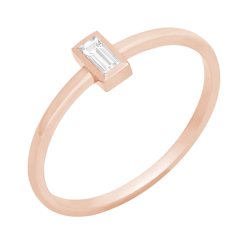 Minimalistický prsteň s baguette zafírom z ružového zlata 78985