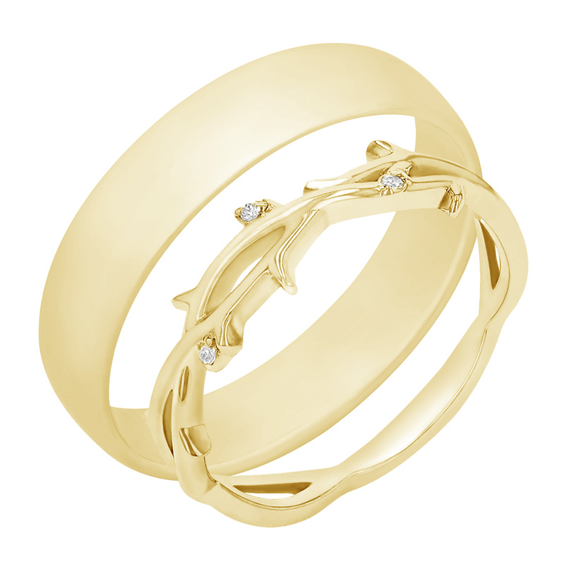 Dámsky snubný prsteň v tvare vetvičiek a pánsky komfortný prsteň 78995
