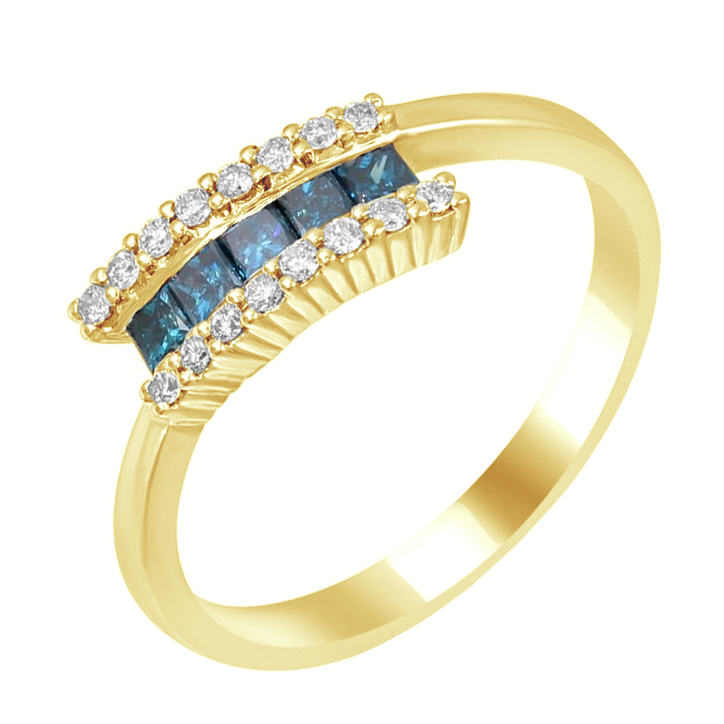 Zlatý prsteň s modrými a bielymi diamantmi 79085