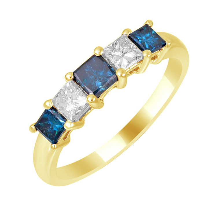 Zlatý prsteň s modrými a bielymi diamantmi 79135