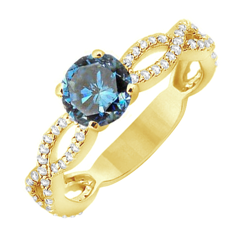 Zlatý prsteň s modrým centrálním diamantom 79305