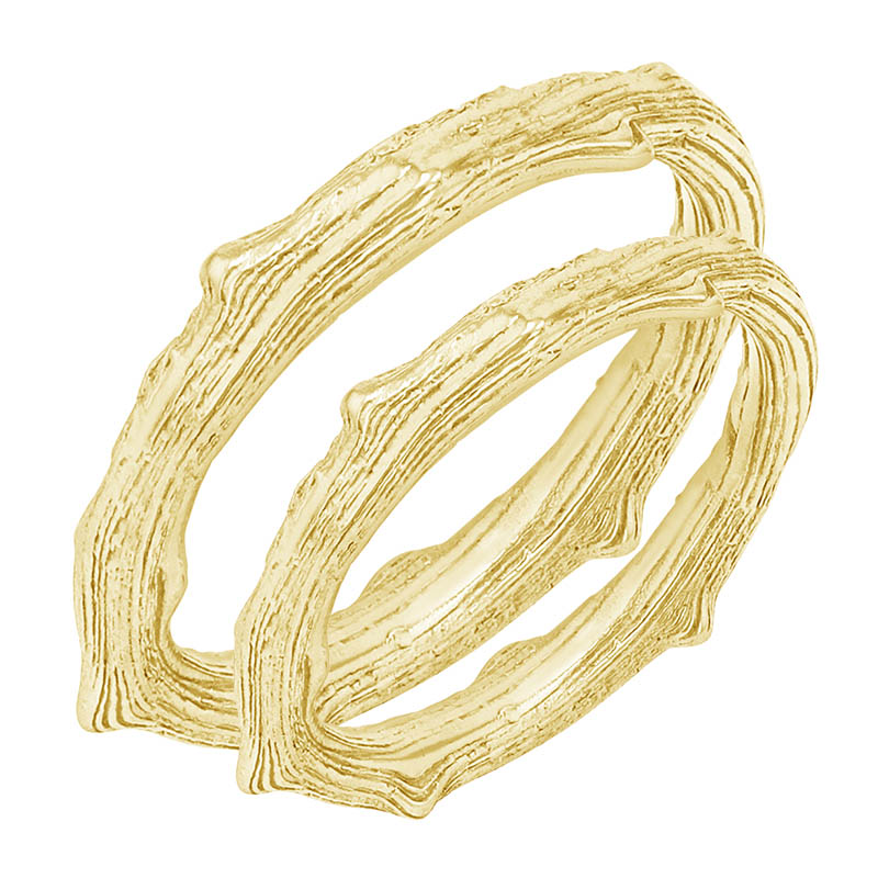 Svadobné obručky v tvare vetvičiek zo žltého zlata