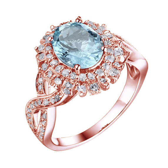 Akvamarínový prsteň z ružového zlata 82365