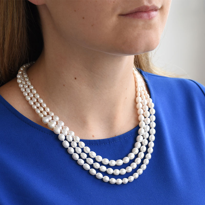 Strieborný trojradový perlový náhrdelník 83555