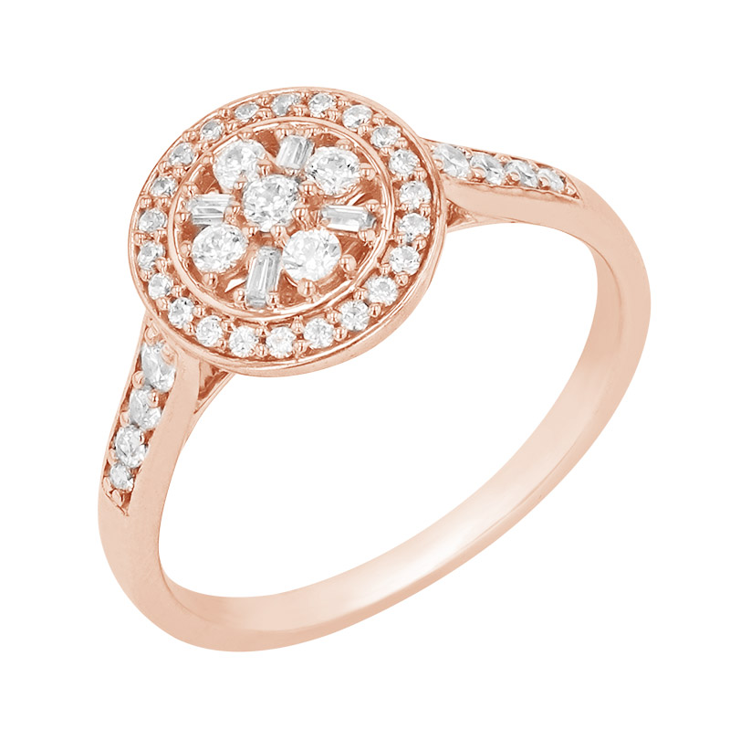 Halo prsteň osadený trblietavými diamantmi z ružového zlata 84295