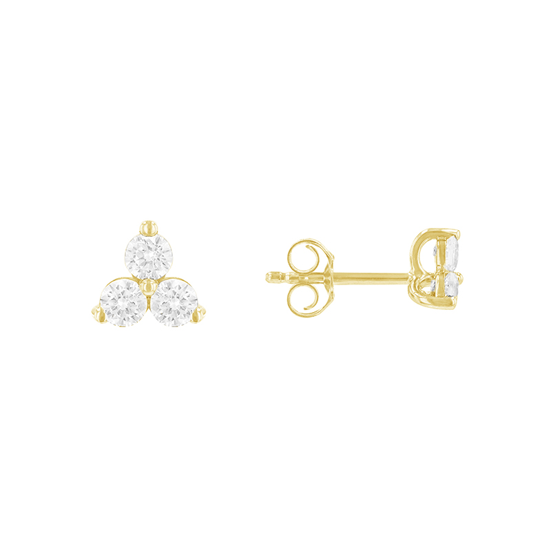 Romantické náušnice s tromi diamantmi zo žltého zlata 85405