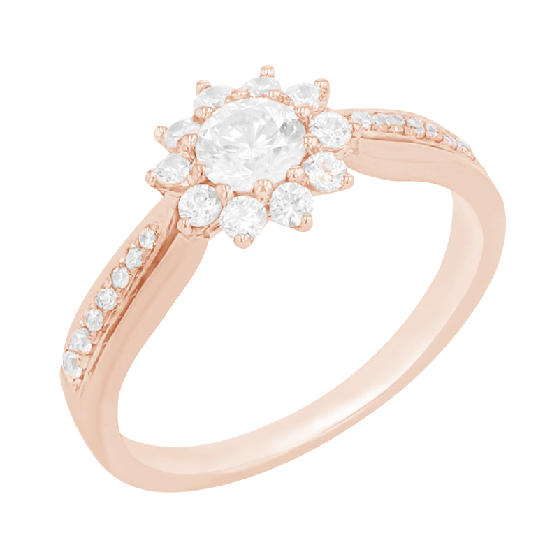 Zásnubný prsteň s diamantmi v tvare kvetiny z ružového zlata 85775