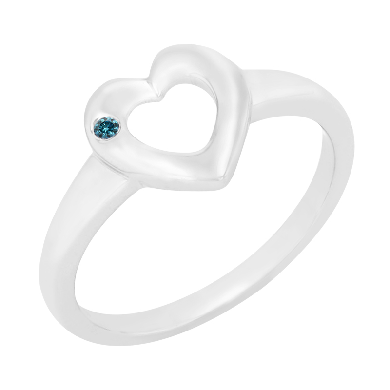 Srdcový prsteň s modrým diamantom zo striebra