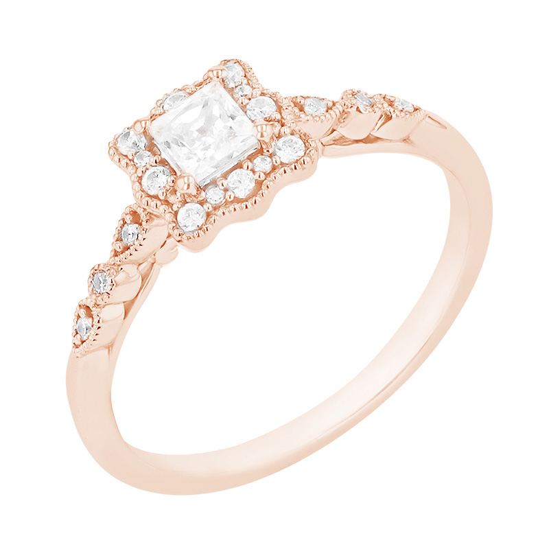 Vintage prsteň s trblietavými diamantmi z ružového zlata