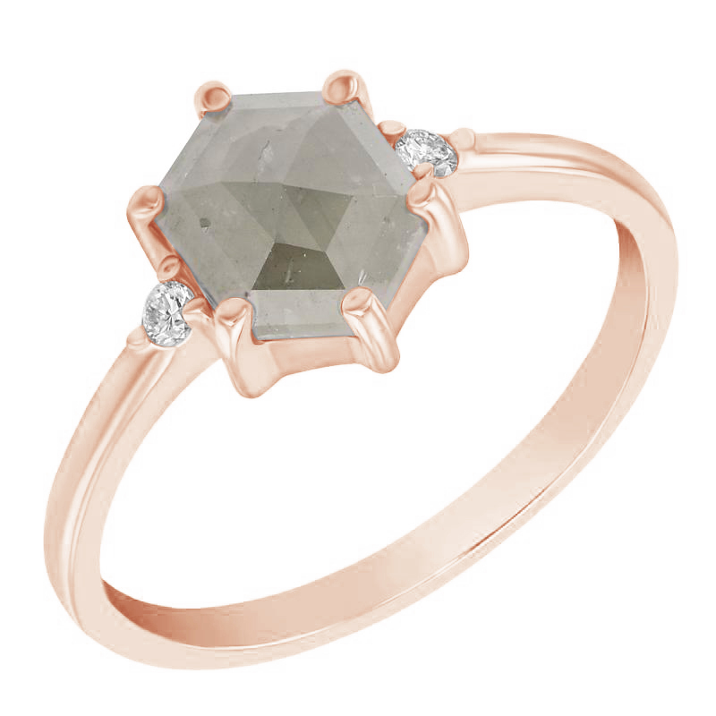 Zlatý prsteň so sivým hexagon diamantom a bielymi diamantmi Sigrid 97465