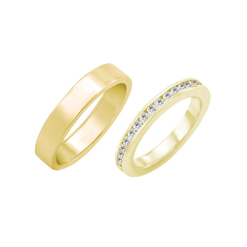 Eternity prsteň s lab-grown diamantmi a plochý svadobný prsteň Ventura 102336