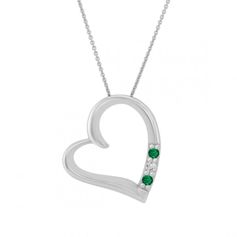 Strieborný prívesok srdce so smaragdmi a diamantom Janey