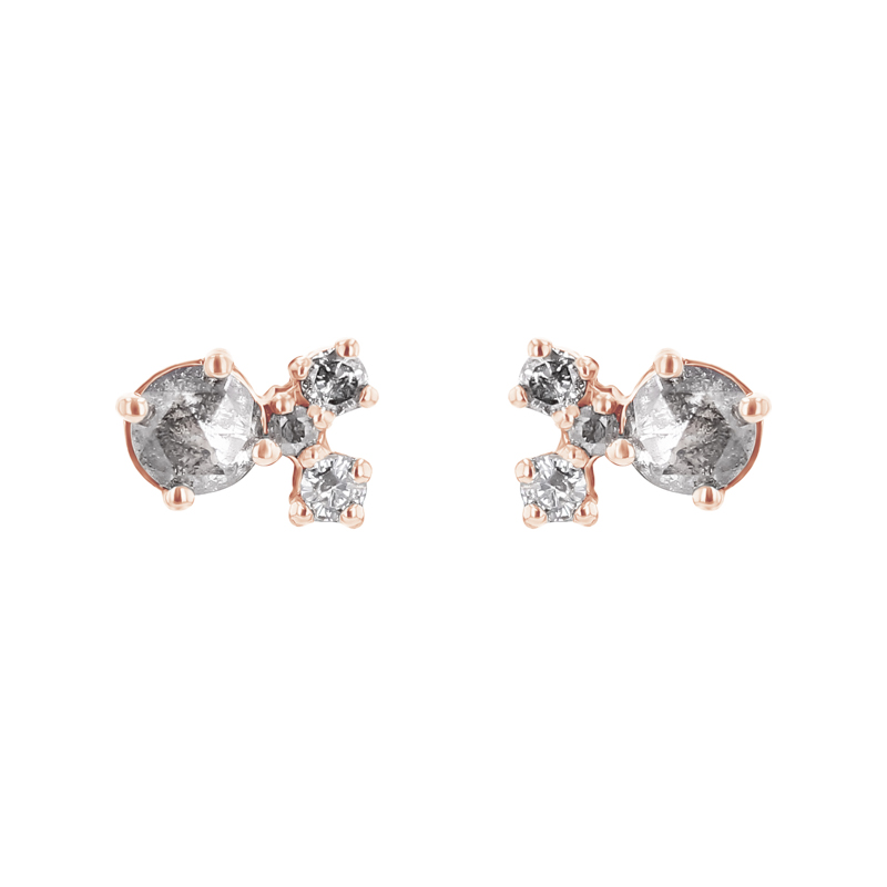 Strieborné cluster náušnice so salt and pepper diamantmi Mora 116136
