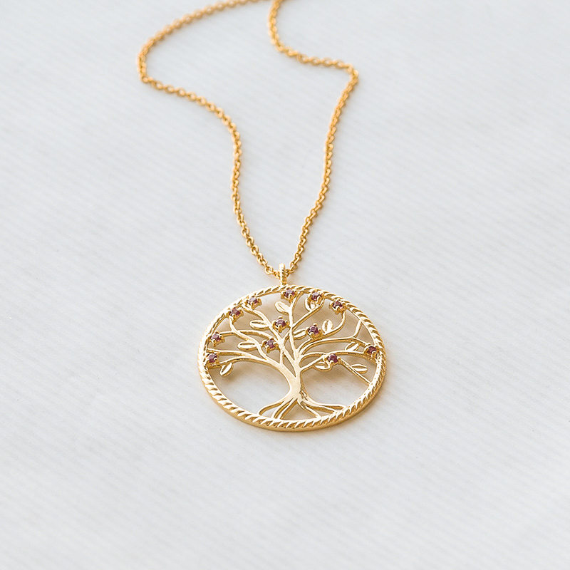 Strieborný rhodolitový náhrdelník v tvare stromu života Edric 119576