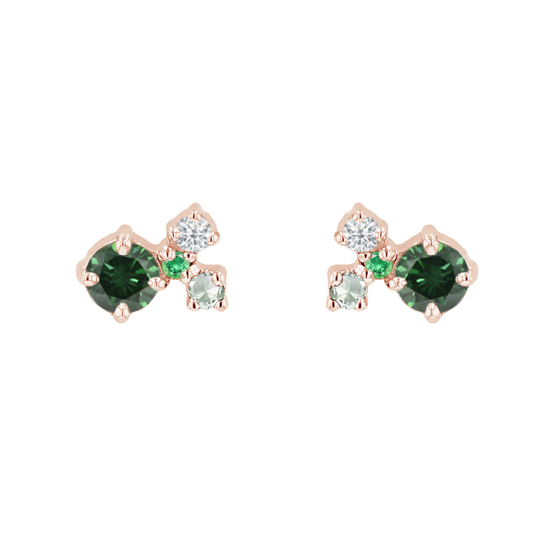 Zelené cluster náušnice so zelenými diamantmi a drahokamami Mora 124686