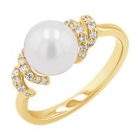 Zlatý prsteň s perlou a diamantmi Mecky