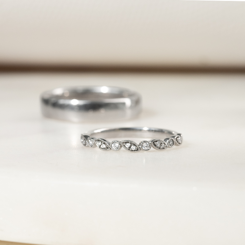 Zlatý vintage prsteň s diamantmi a zlatý komfortný svadobný prsteň Lyla 136396