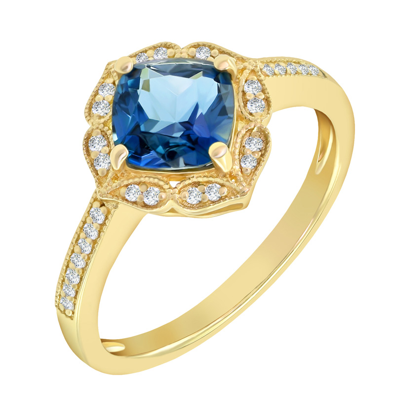 Zlatý vintage prsteň s modrým topásom Ziba